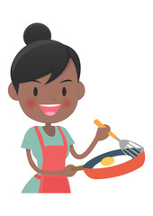 主婦　フライパンで目玉焼きを作る