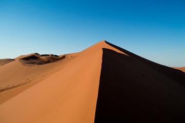 Fototapeta na wymiar Climbing Big Daddy Dune during Sunrise, Looking at the Summit, Desert Landscape, Namibia