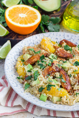 Quinoa, orange and chicken salad tabbouleh, vertical