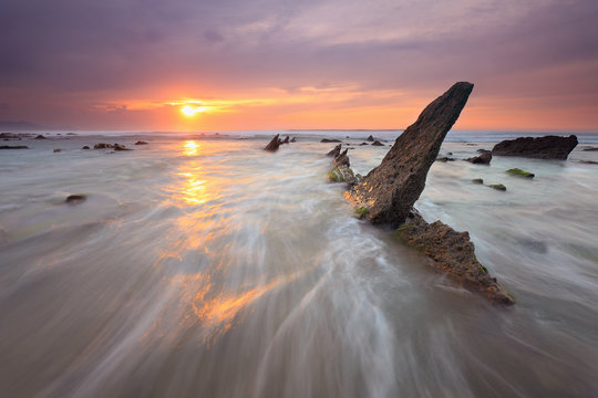 Nice sunset at Barrika beach (Biscay, Basque Country)