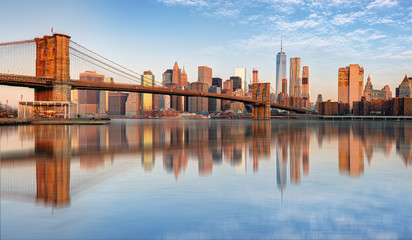 Lower Manhattan with brooklyn bridge, NYC - obrazy, fototapety, plakaty