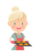 主婦　パンを焼く