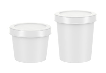 white food plastic tub container on white background, 3D rendering