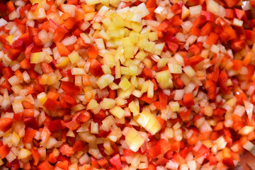 Colored peppers chopped and mixed