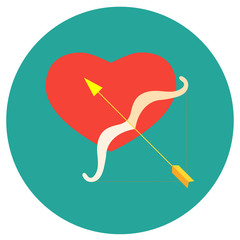 938288 Heart and bow with arrow. Icons in a flat style on a round background. Vector image. Element of design, interface