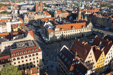 Naklejka na ściany i meble Aerial view of Wroclaw rynek, the market square, Poland