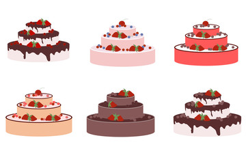 Big wedding or a birthday cake with fruits, berries and chocolate.