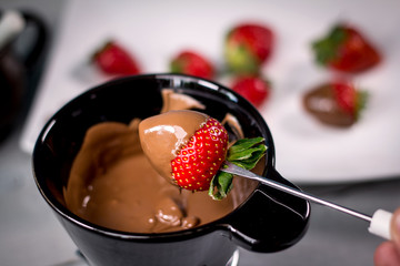 Fresh Strawberry with chocolate fondue
