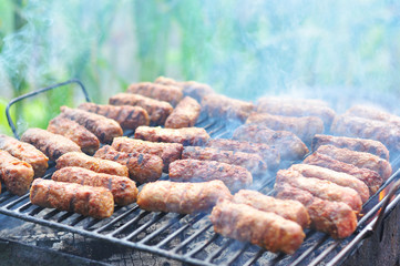Traditional Romanian food, grilled meat rolls known as mititei or mici