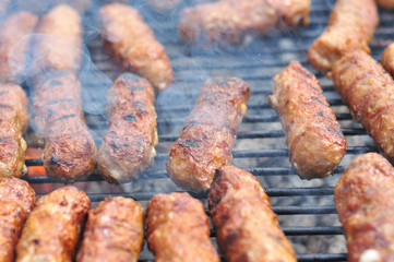 Traditional Romanian food, grilled meat rolls known as mititei or mici