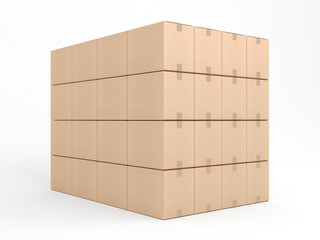 Stack of cardbord boxes Mockup in white studio, 3d rendering