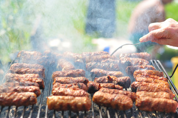 Traditional Romanian food, grilled meat rolls known as mititei or mici