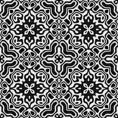 Sewing fabric with Abstract black and white tiled pattern, Floral tile