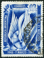 Obraz premium ARGENTINA - 1949: shows Winged Wheel, Railroad nationalization, 1st anniversary