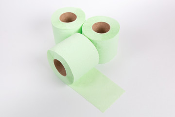 Roll of toilet paper on white background