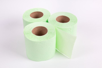 Roll of toilet paper on white background