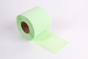 Roll of toilet paper on white background