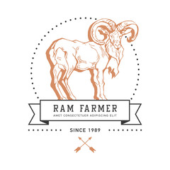 Vintage hand draw ram label