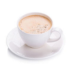 Hot americano coffee in white glass on white background
