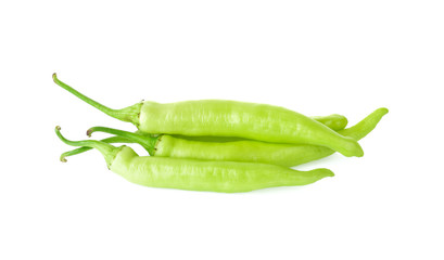 Green chilli pepper on white background