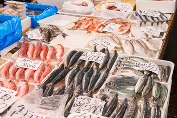 Shoppers visit Stalls selling fish in the tsukiji fish market  is the biggest wholesale fish and...