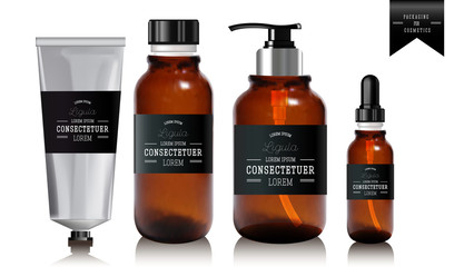 Realistic essential oil bottle and tube for cream