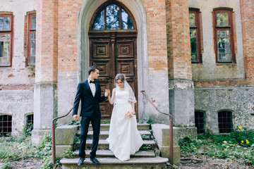 Marriage couple in the old castle