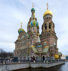 Fototapeta na wymiar Temple of Savior on Blood on embankment of Griboedov canal, St. Petersburg, Russia