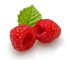 Red raspberries with leaf