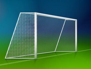 Soccer goal post with net, side view. Association football goal on field. Best vector illustration for soccer, sport game, football, championship, gameplay, etc