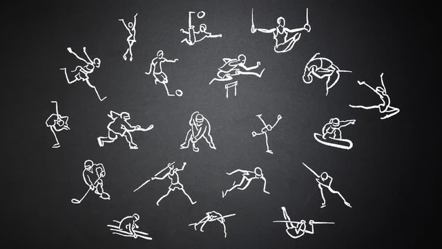 Stickmen Athletics Animation Doodles on Chalkboard