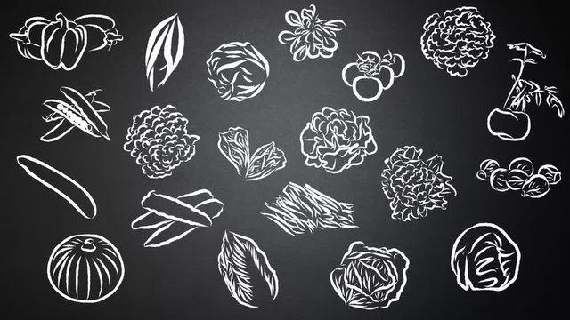Vegetables Sketch Animated Drawing on Chalkboard