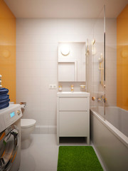 Modern Urban Contemporary Bathroom WC Interior Design with White and Yellow Orange Tiles. 3d rendering