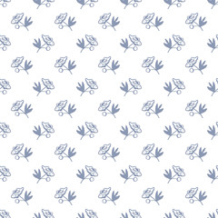 Floral background. Seamless vector illustration with small roses in retro, vintage style. Cute ornament for printing on fabric, textile, linen, bedding, wallpaper, cover, paper One color blue on white