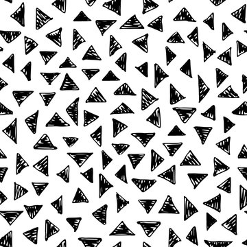 Hand drawn black triangles. Seamless vector pattern