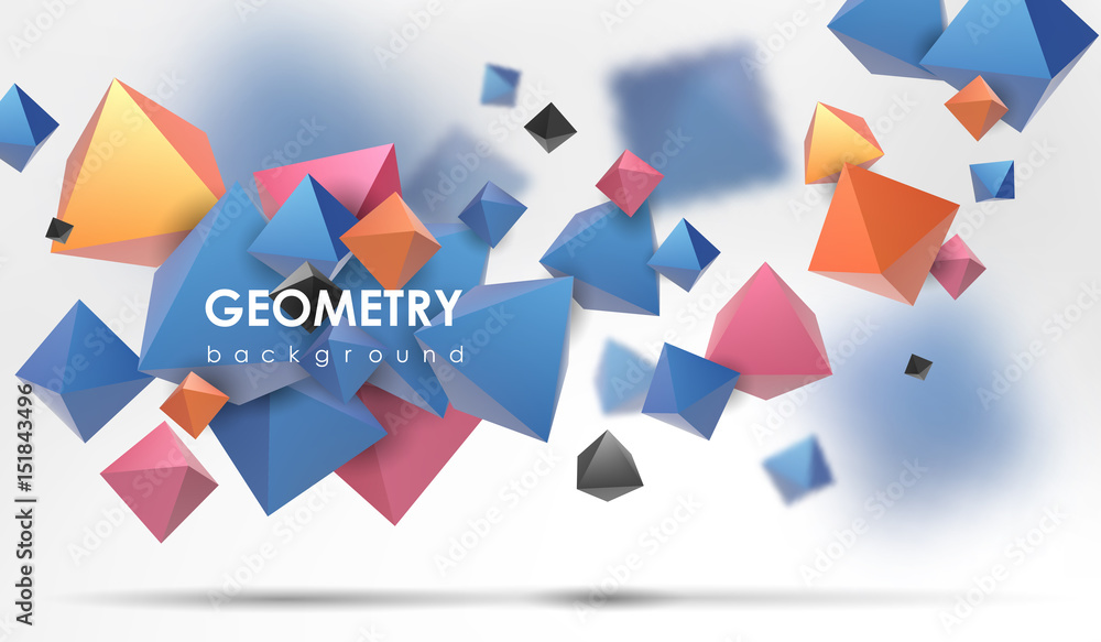 Poster abstract poligonal background. 3d render illustration. geometric background with low-poly elements.