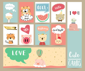 Fototapeta na wymiar Pink blue pink collection for banners,Placards with pig,sheep,watercolor,bear,tiger,rabbit,balloon and whale