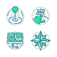 Navigation direction maps sign traffic and more thin line icons set vector illustration