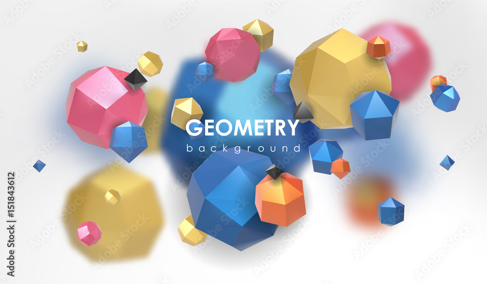 Aufkleber abstract poligonal background. 3d render illustration. geometric background with low-poly elements.