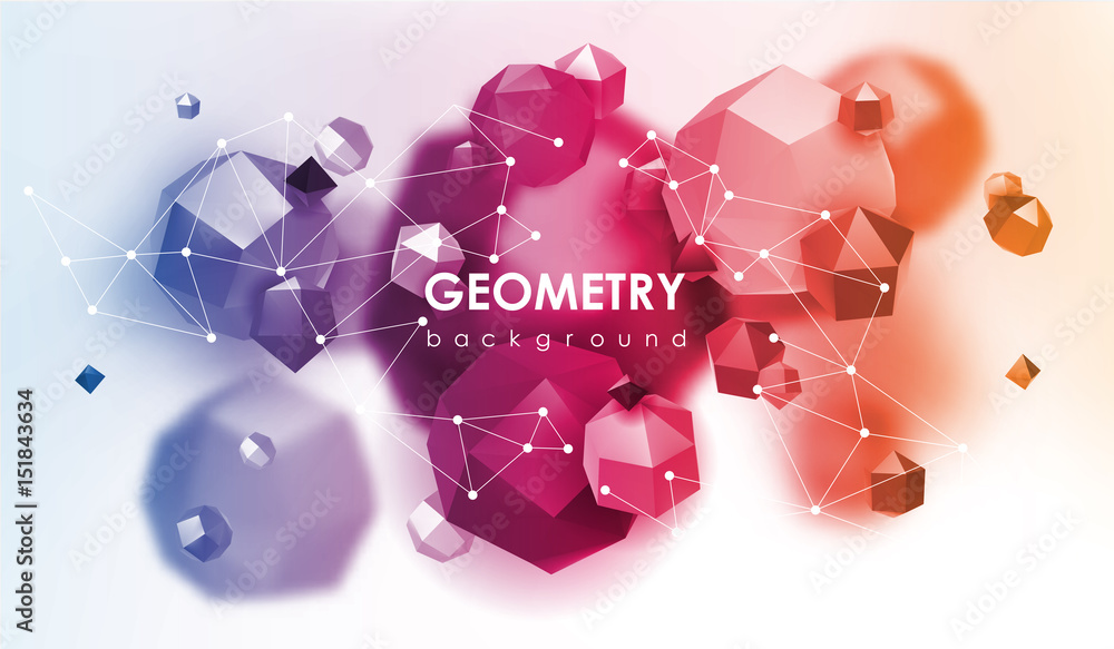 Poster abstract poligonal background. 3d render illustration. geometric background with low-poly elements.