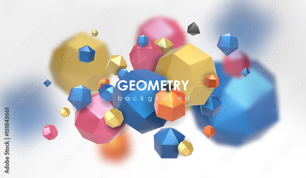 Poster abstract poligonal background. 3d render illustration. geometric background with low-poly elements.