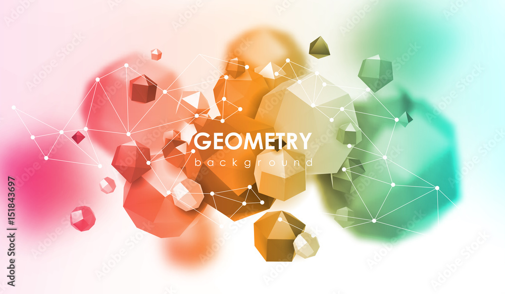 Poster abstract poligonal background. 3d render illustration. geometric background with low-poly elements.