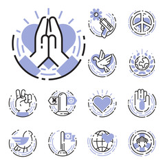 Peace outline thin line icons love world freedom international free care hope symbols vector illustration