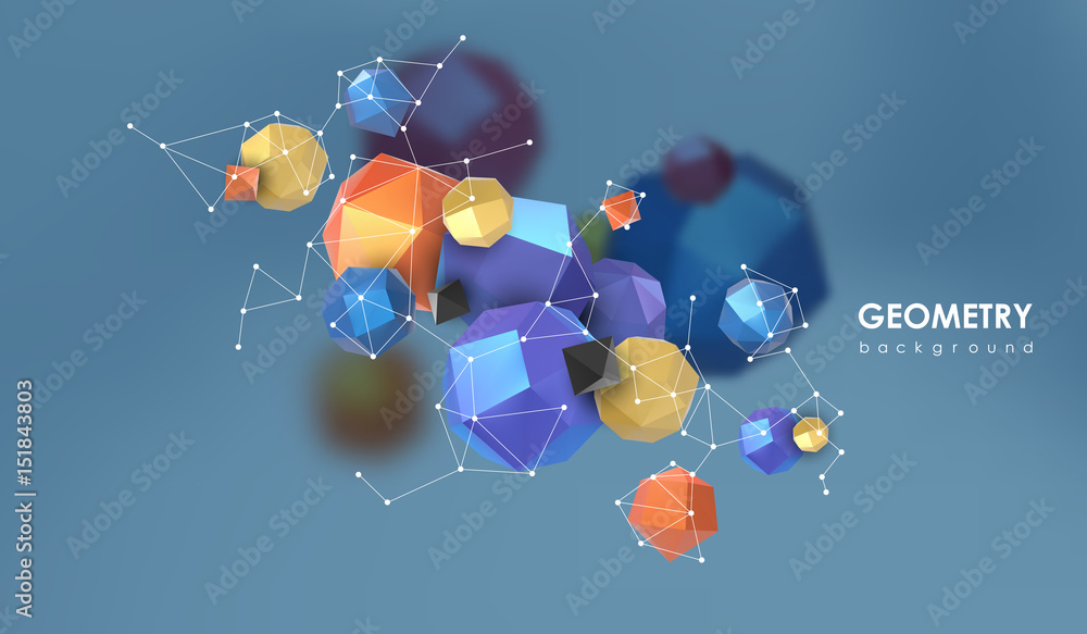 Poster abstract poligonal background. 3d render illustration. geometric background with low-poly elements.