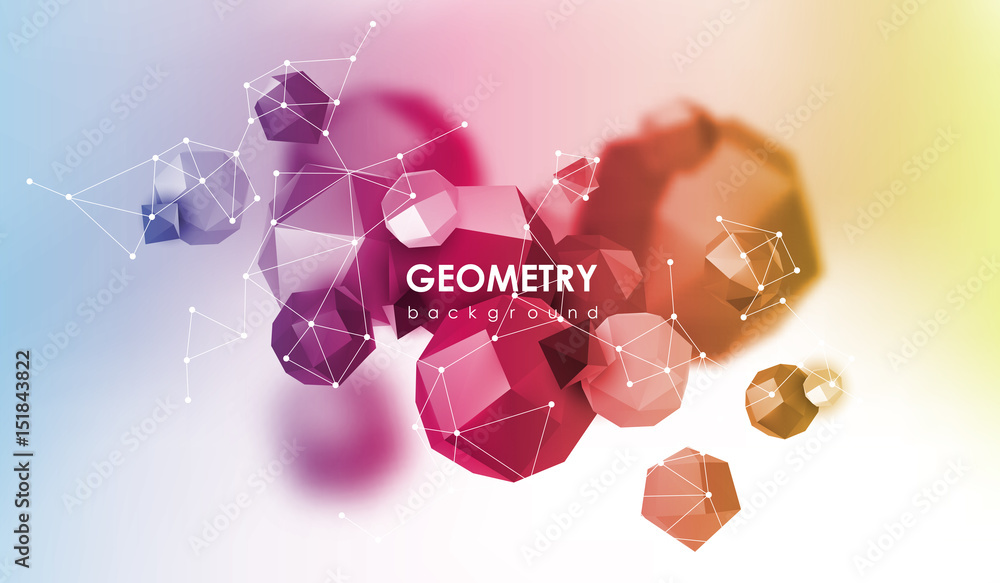 Poster abstract poligonal background. 3d render illustration. geometric background with low-poly elements.