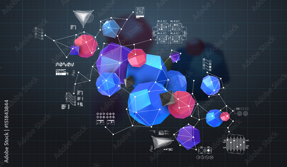 Poster abstract poligonal background. 3d render illustration. geometric background with low-poly elements.