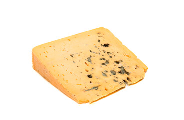 Slice of soft blue cheese with mold isolated