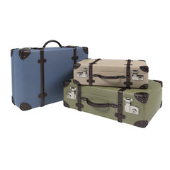 Blue, Green, Beige  suitcases - isolated on white background