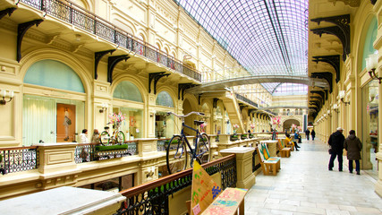 Interior of luxury shopping centre on Red Square in Moscow.