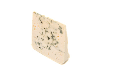 Slice of soft blue cheese with mold isolated